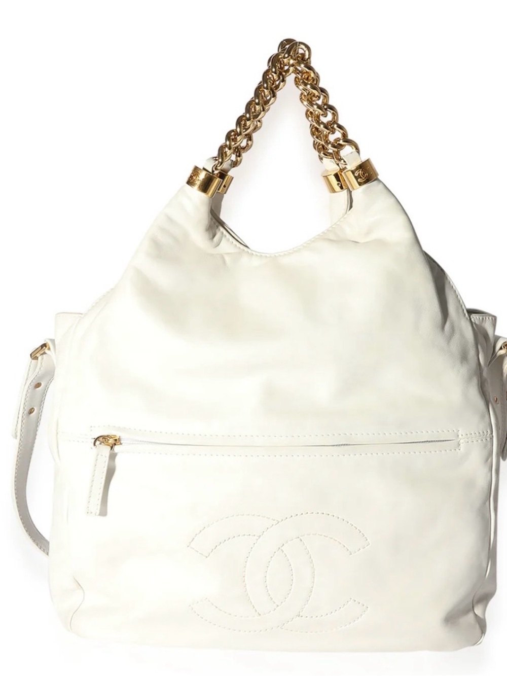 CHANEL White and with Gold Chain Accent
Original tag original box